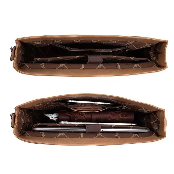 Wrangler Tan Genuine Leather Tooled Travel/Laptop/Messenger Bag *NEW in Package* - Picture 8 of 10